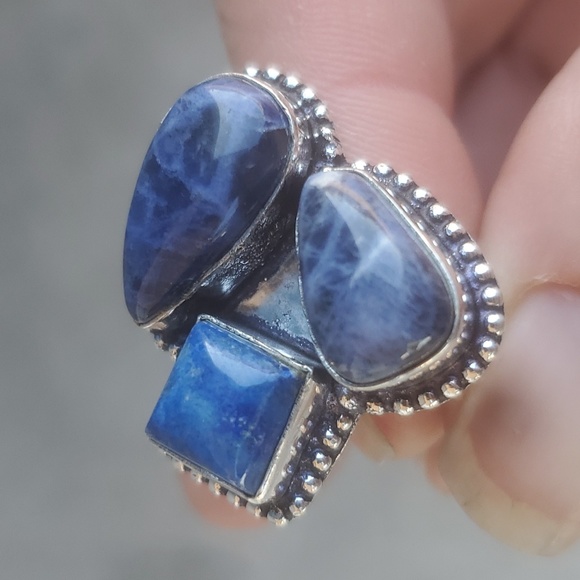 New Sodalite and Lapis Lazuli 925 Silver Ring. - Picture 9 of 13